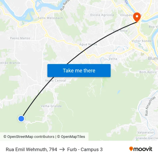 Rua Emil Wehmuth, 794 to Furb - Campus 3 map