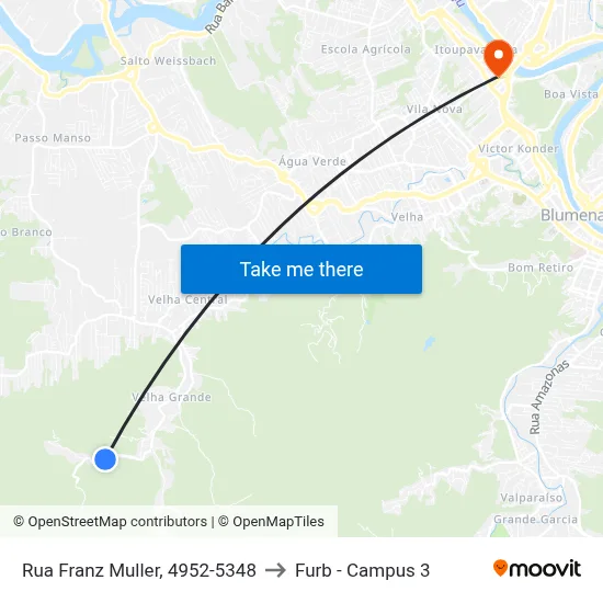 Rua Franz Muller, 4952-5348 to Furb - Campus 3 map