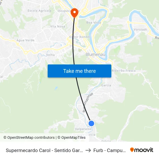 Supermecardo Carol - Sentido Garcia to Furb - Campus 3 map