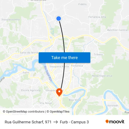 Rua Guilherme Scharf, 971 to Furb - Campus 3 map
