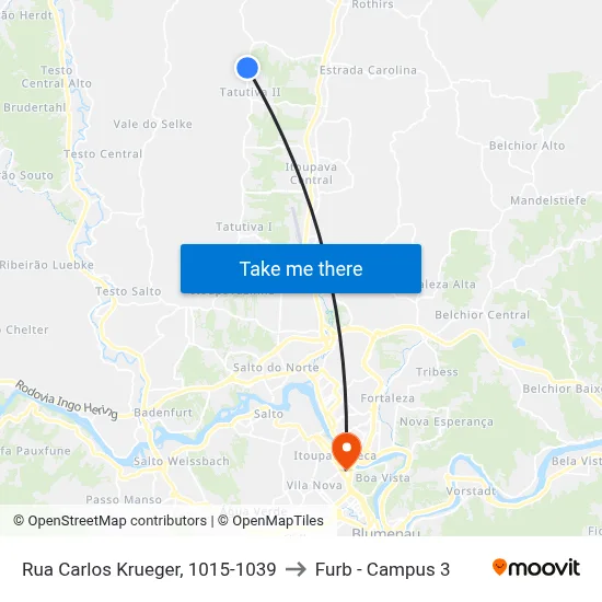 Rua Carlos Krueger, 1015-1039 to Furb - Campus 3 map