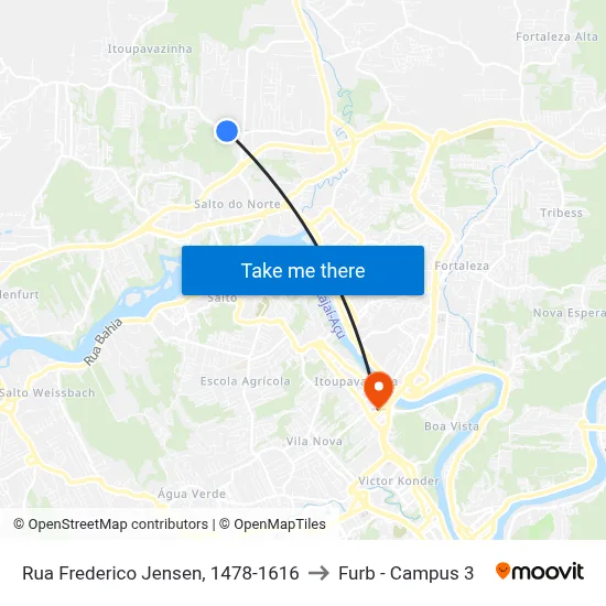 Rua Frederico Jensen, 1478-1616 to Furb - Campus 3 map