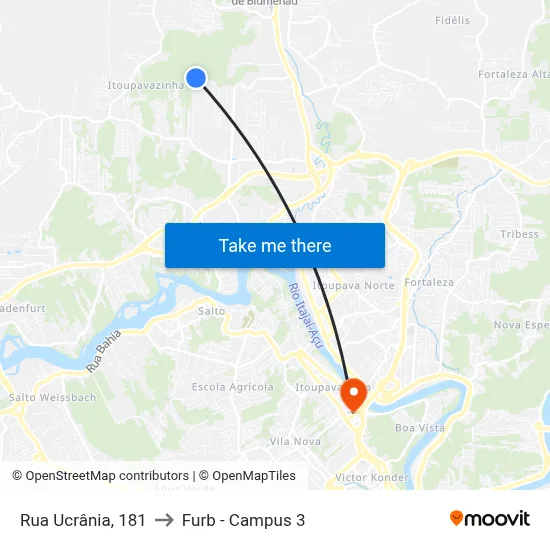 Rua Ucrânia, 181 to Furb - Campus 3 map