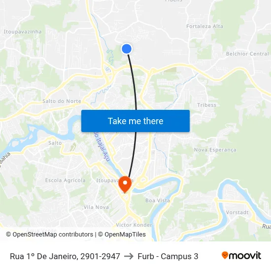 Rua 1º De Janeiro, 2901-2947 to Furb - Campus 3 map