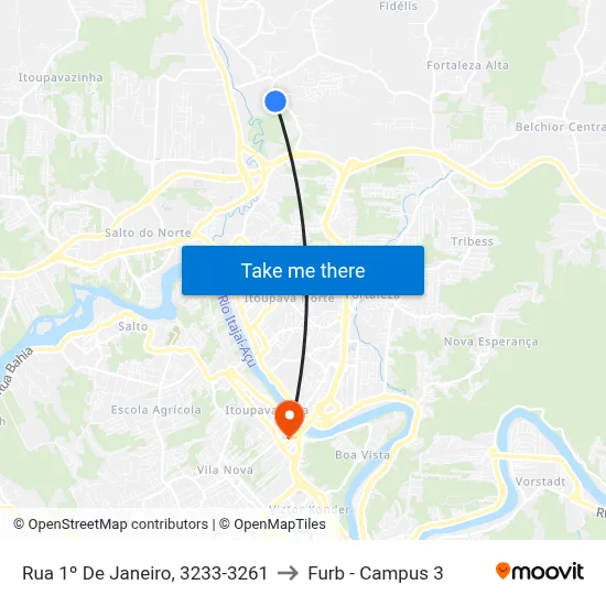 Rua 1º De Janeiro, 3233-3261 to Furb - Campus 3 map