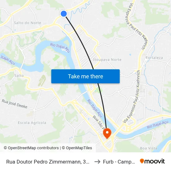 Rua Doutor Pedro Zimmermann, 374-400 to Furb - Campus 3 map