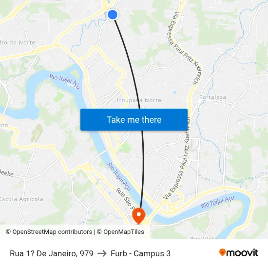 Rua 1? De Janeiro, 979 to Furb - Campus 3 map