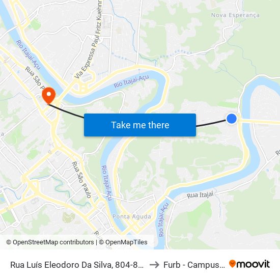 Rua Luís Eleodoro Da Silva, 804-848 to Furb - Campus 3 map