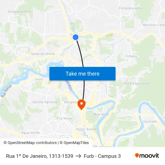 Rua 1º De Janeiro, 1313-1539 to Furb - Campus 3 map