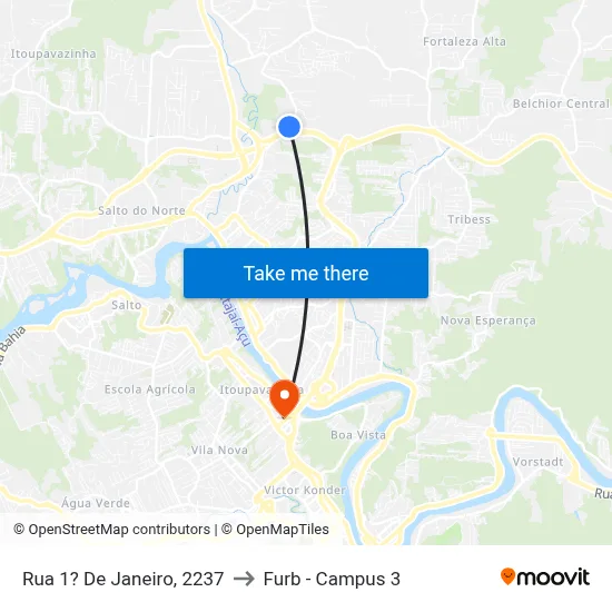 Rua 1? De Janeiro, 2237 to Furb - Campus 3 map