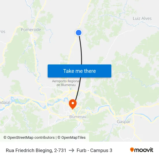 Rua Friedrich Bieging, 2-731 to Furb - Campus 3 map