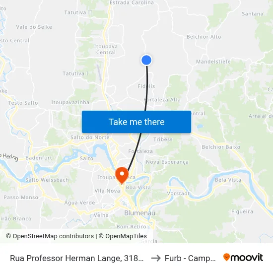 Rua Professor Herman Lange, 3189-3283 to Furb - Campus 3 map