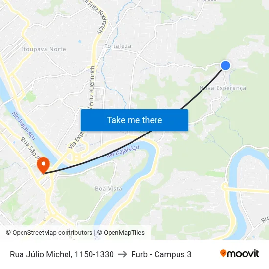 Rua Júlio Michel, 1150-1330 to Furb - Campus 3 map