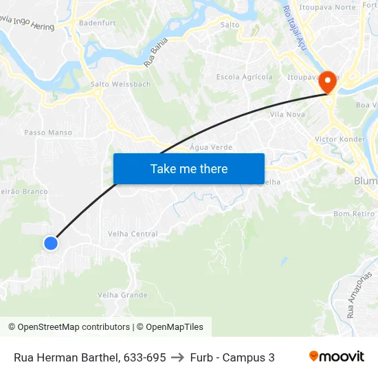 Rua Herman Barthel, 633-695 to Furb - Campus 3 map