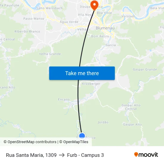 Rua Santa Maria, 1309 to Furb - Campus 3 map