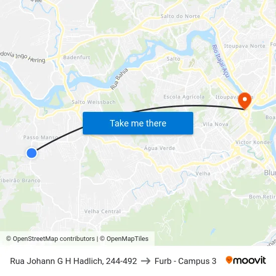 Rua Johann G H Hadlich, 244-492 to Furb - Campus 3 map
