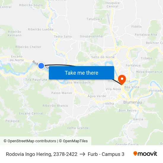 Rodovia Ingo Hering, 2378-2422 to Furb - Campus 3 map