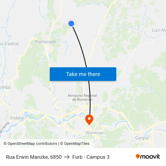 Rua Erwin Manzke, 6850 to Furb - Campus 3 map