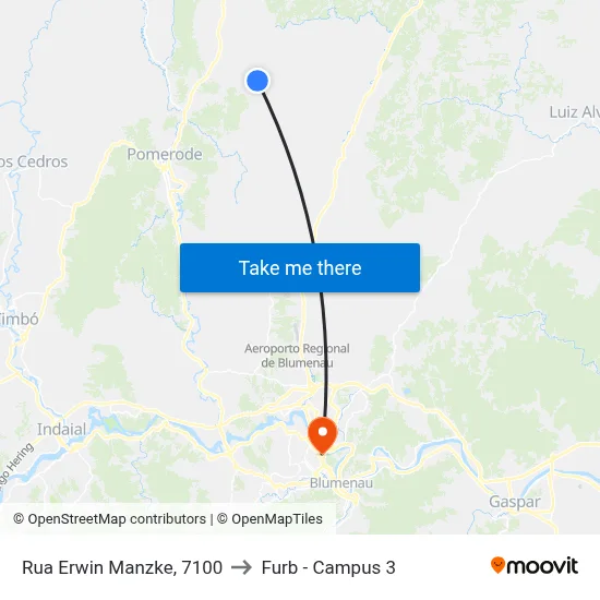 Rua Erwin Manzke, 7100 to Furb - Campus 3 map