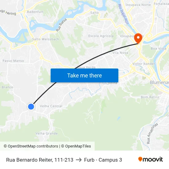 Rua Bernardo Reiter, 111-213 to Furb - Campus 3 map