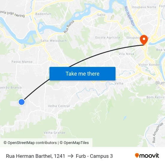 Rua Herman Barthel, 1241 to Furb - Campus 3 map