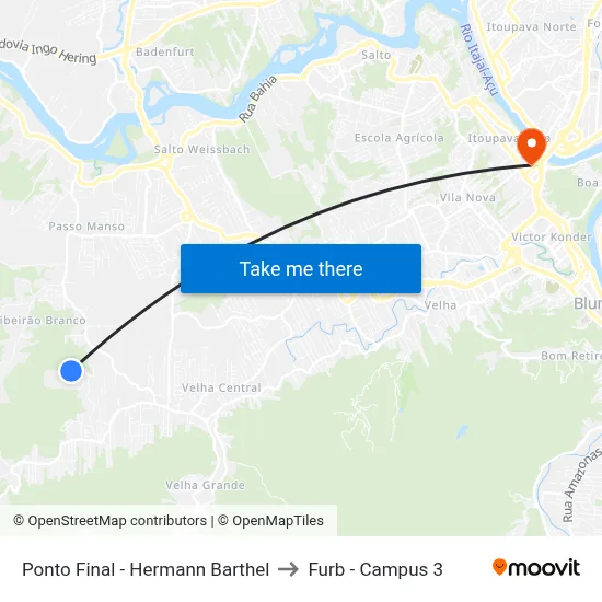 Ponto Final - Hermann Barthel to Furb - Campus 3 map
