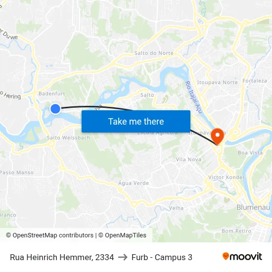 Rua Heinrich Hemmer, 2334 to Furb - Campus 3 map