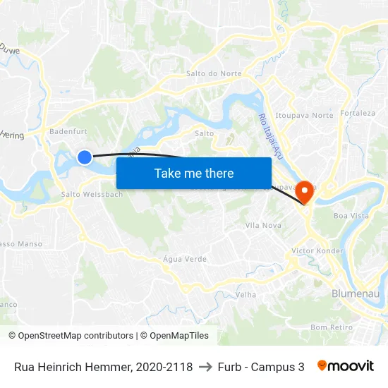 Rua Heinrich Hemmer, 2020-2118 to Furb - Campus 3 map
