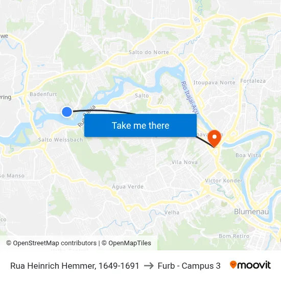 Rua Heinrich Hemmer, 1649-1691 to Furb - Campus 3 map