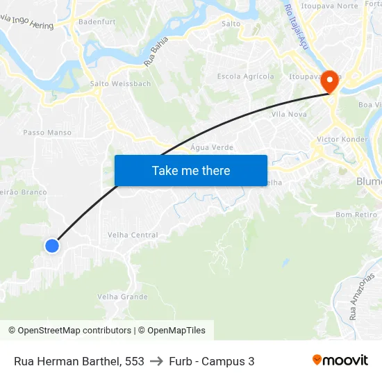 Rua Herman Barthel, 553 to Furb - Campus 3 map