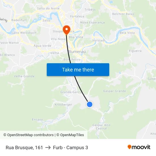 Rua Brusque, 161 to Furb - Campus 3 map