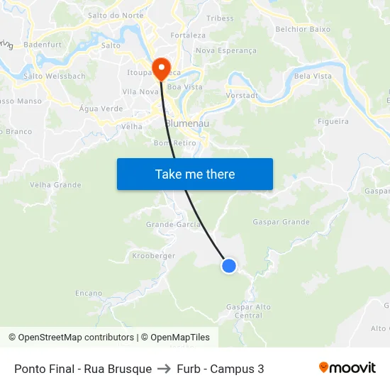 Ponto Final - Rua Brusque to Furb - Campus 3 map