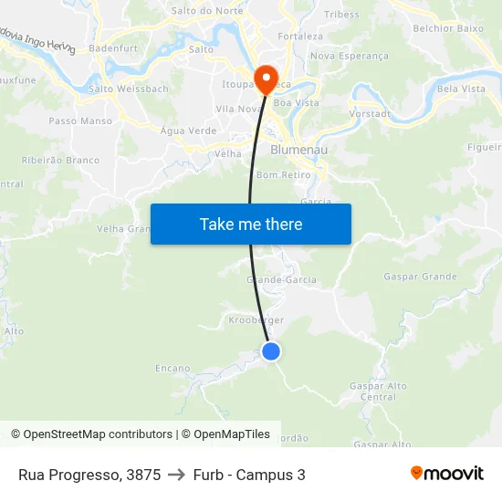 Rua Progresso, 3875 to Furb - Campus 3 map