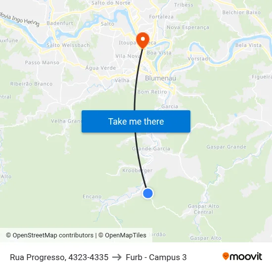 Rua Progresso, 4323-4335 to Furb - Campus 3 map