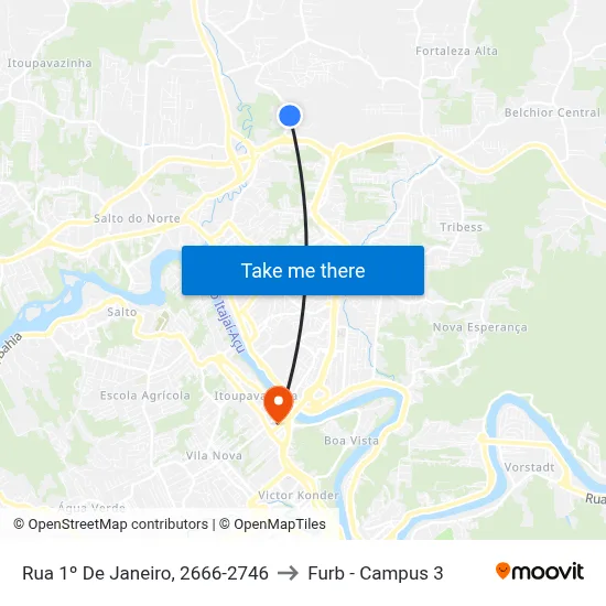 Rua 1º De Janeiro, 2666-2746 to Furb - Campus 3 map