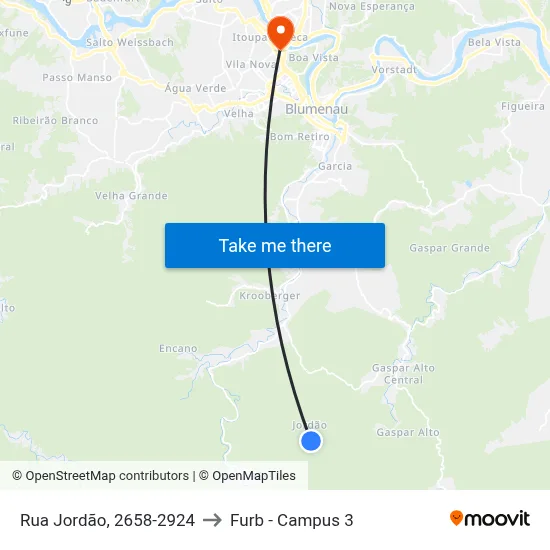 Rua Jordão, 2658-2924 to Furb - Campus 3 map