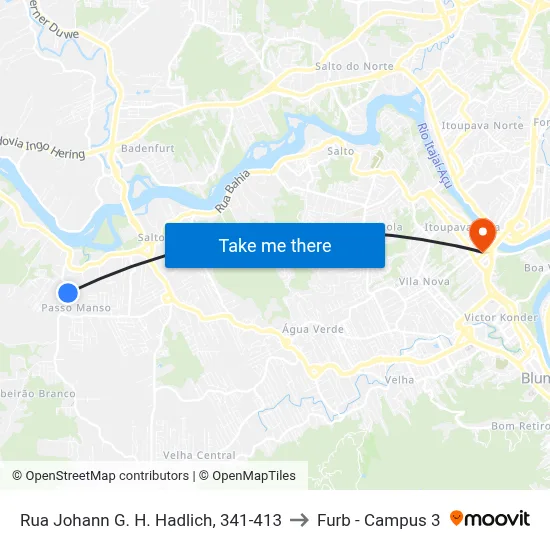 Rua Johann G. H. Hadlich, 341-413 to Furb - Campus 3 map