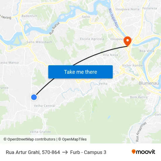 Rua Artur Grahl, 570-864 to Furb - Campus 3 map