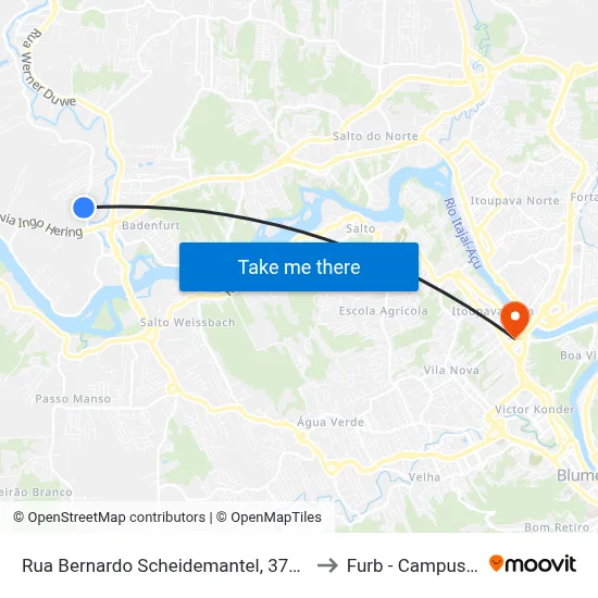 Rua Bernardo Scheidemantel, 3746 to Furb - Campus 3 map
