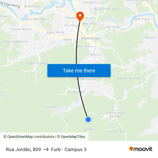 Rua Jordão, 809 to Furb - Campus 3 map