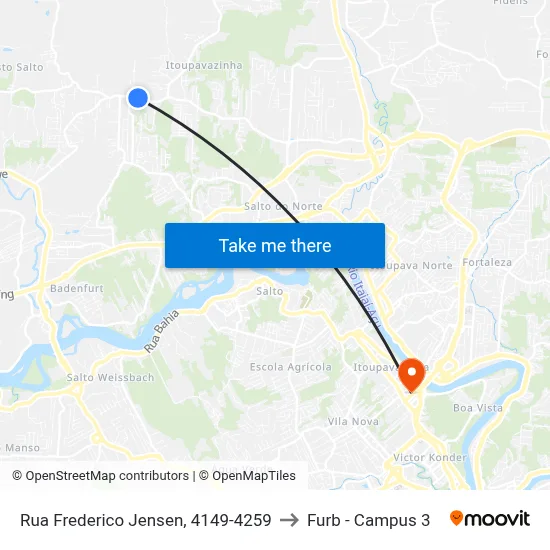 Rua Frederico Jensen, 4149-4259 to Furb - Campus 3 map