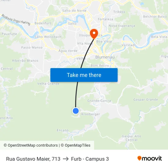 Rua Gustavo Maier, 713 to Furb - Campus 3 map