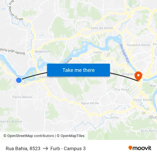 Rua Bahia, 8523 to Furb - Campus 3 map