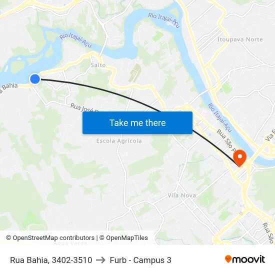 Rua Bahia, 3402-3510 to Furb - Campus 3 map