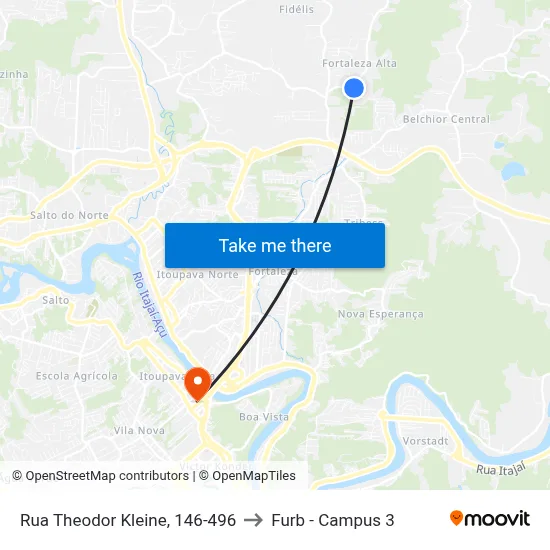 Rua Theodor Kleine, 146-496 to Furb - Campus 3 map