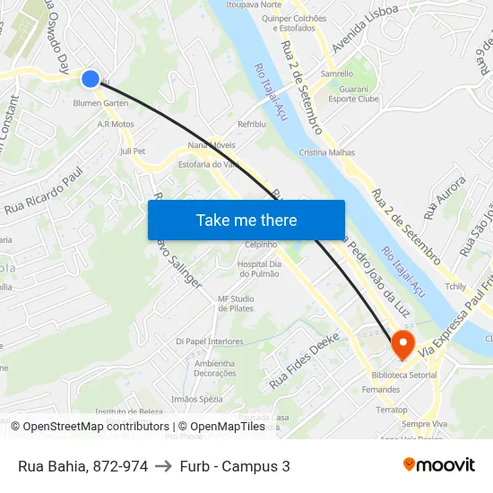 Rua Bahia, 872-974 to Furb - Campus 3 map