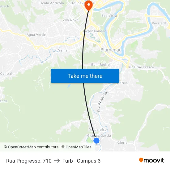 Rua Progresso, 710 to Furb - Campus 3 map
