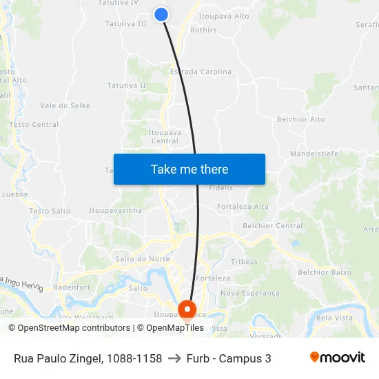 Rua Paulo Zingel, 1088-1158 to Furb - Campus 3 map