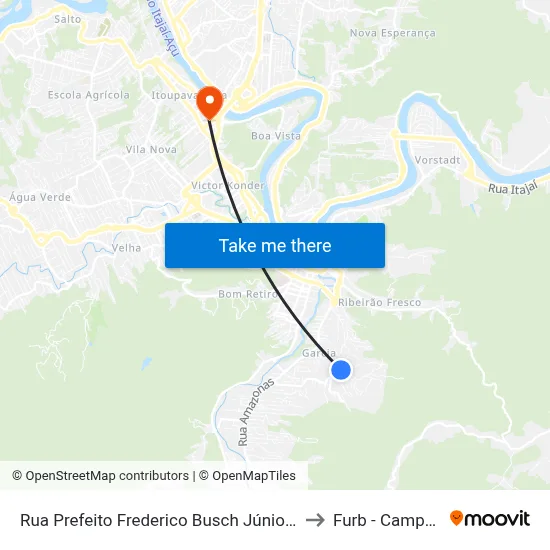 Rua Prefeito Frederico Busch Júnior, 1292 to Furb - Campus 3 map