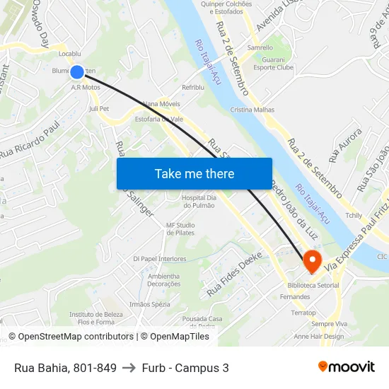 Rua Bahia, 801-849 to Furb - Campus 3 map